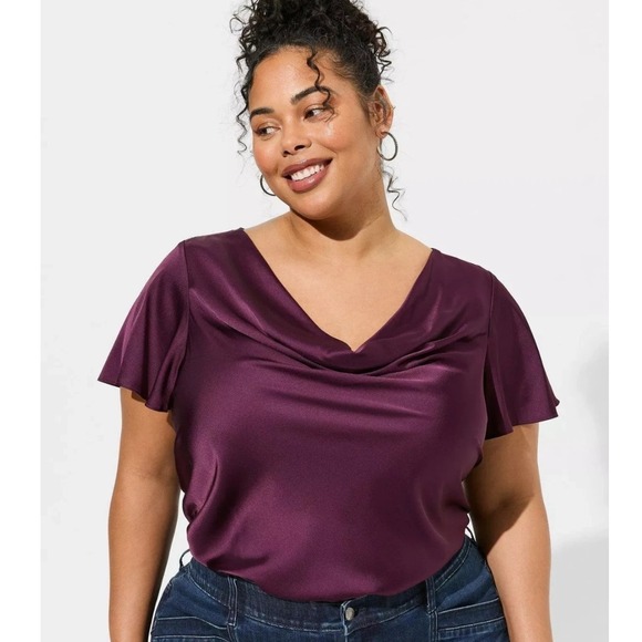 torrid Tops - Torrid Purple Satin Cowl Neck Short Sleeve Top Plus Size 2 Party Wear